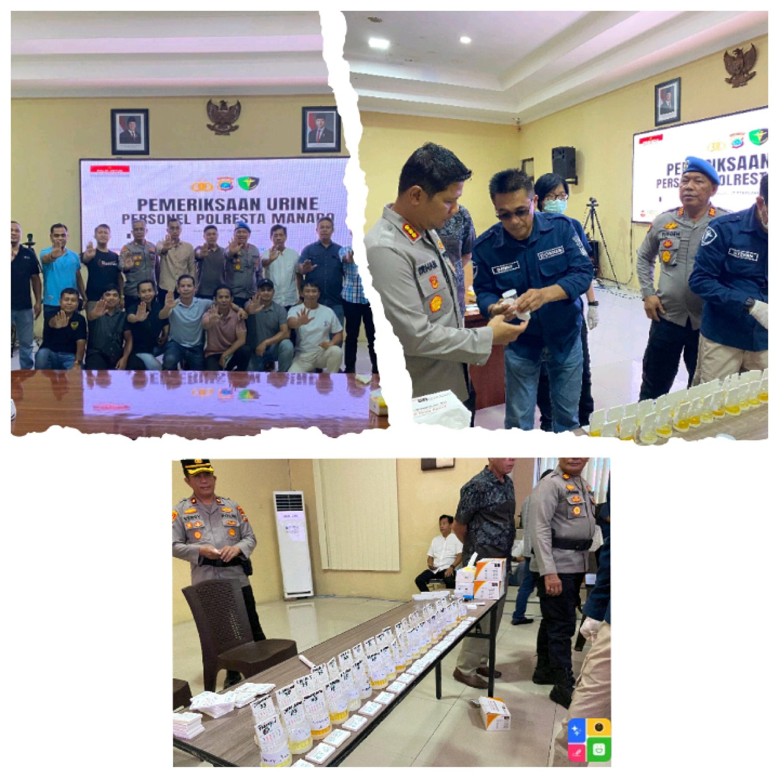 foto saat tes urine berlangsung di Mako Polresta Manado, (foto humas polres manado)